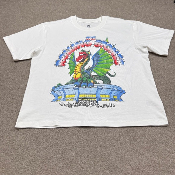 The Rolling Stones Graphic T Shirt Men's Size L White 1981 Tour Boxy Crop Fit - Picture 1 of 8